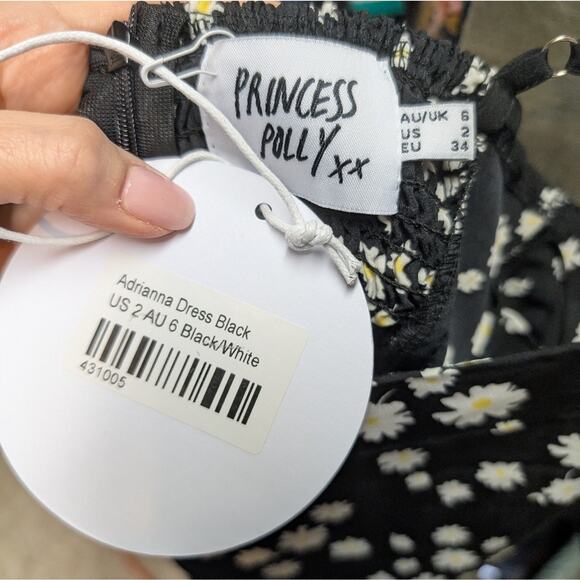 NWT Princess Polly Adrianna Mini Dress Black Daisy Print Floral Sundress Size 2 - Picture 8 of 9